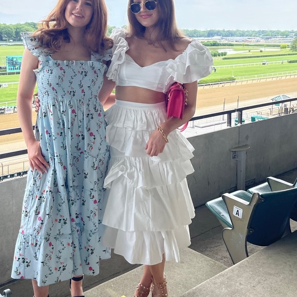 ASOS LUXE white ruffled skirt and crop top set - Picture 2 of 3